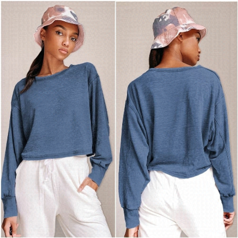 LULU'S Favorite Trend Washed Blue Cropped Pullover Sweatshirt XL